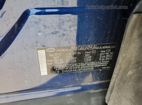 5NMS44AL8PH507008 2023 HYUNDAI SANTA Blue Вид наклейки з VIN-кодом