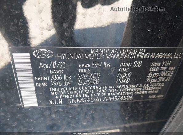 5NMS4DAL7PH574506 2023 HYUNDAI SANTA FE Черный Вид подкапотного пространства