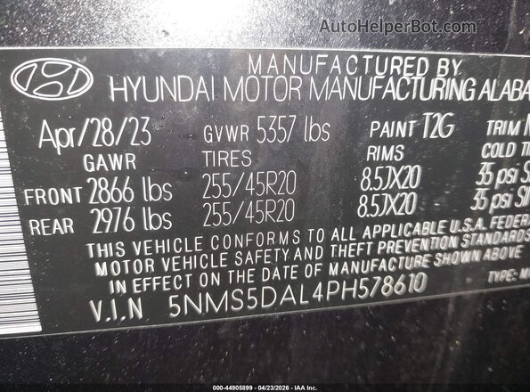 5NMS5DAL4PH578610 2023 HYUNDAI SANTA FE CALLIGRAPHY Gray Vista del compartimento del motor