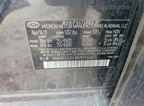 5NMS5DAL8MH355675 2021 HYUNDAI SANTA FE CALLIGRAPHY Gray Vista de la etiqueta del VIN