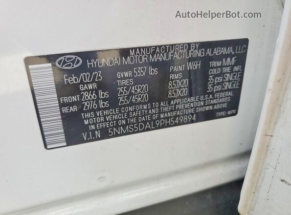 5NMS5DAL9PH549894 2023 HYUNDAI SANTA FE CALLIGRAPHY White Սալոնի 360 աստիճան տեսք