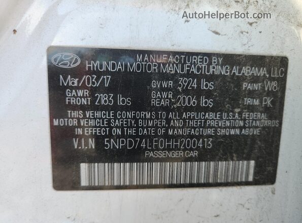 5NPD74LF0HH200413 2017 HYUNDAI ELANTRA White Vista del compartimento del motor