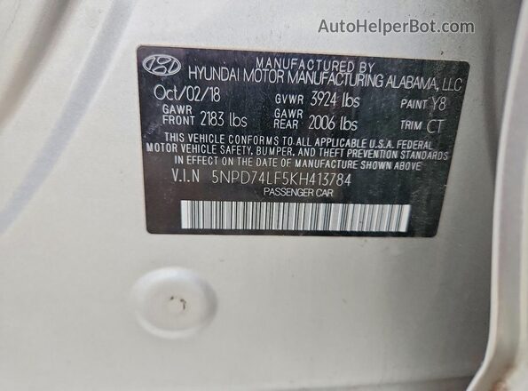 5NPD74LF5KH413784 2019 HYUNDAI ELANTRA Silver Engine compartment view