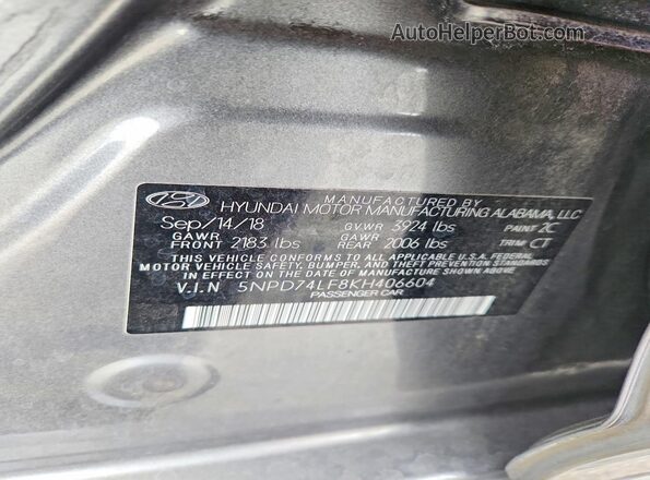 5NPD74LF8KH406604 2019 HYUNDAI ELANTRA Gray Vista del compartimento del motor