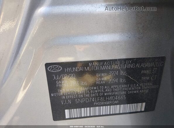 5NPD74LF8LH604665 2020 HYUNDAI ELANTRA Silver Вид підкапотного простору