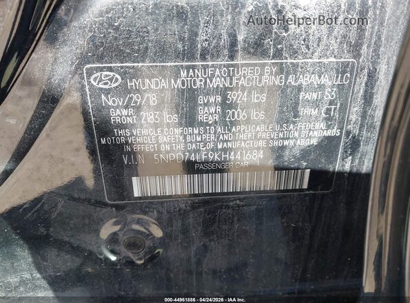 5NPD74LF9KH441684 2019 HYUNDAI ELANTRA Черный Вид подкапотного пространства