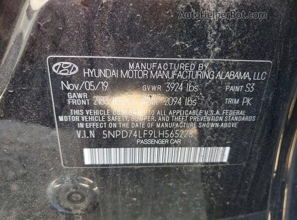 5NPD74LF9LH565228 2020 HYUNDAI ELANTRA Black Շարժիչի բաժամունքի տեսք