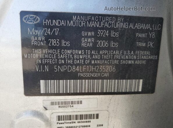 5NPD84LF1JH235206 2018 HYUNDAI ELANTRA Серебряный Вид подкапотного пространства