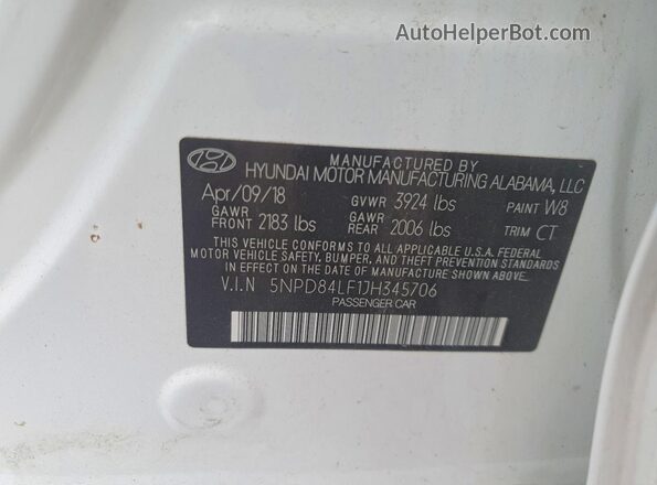 5NPD84LF1JH345706 2018 HYUNDAI ELANTRA Белый Вид подкапотного пространства