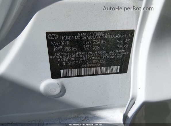 5NPD84LF2HH199326 2017 HYUNDAI ELANTRA White Vista del compartimento del motor