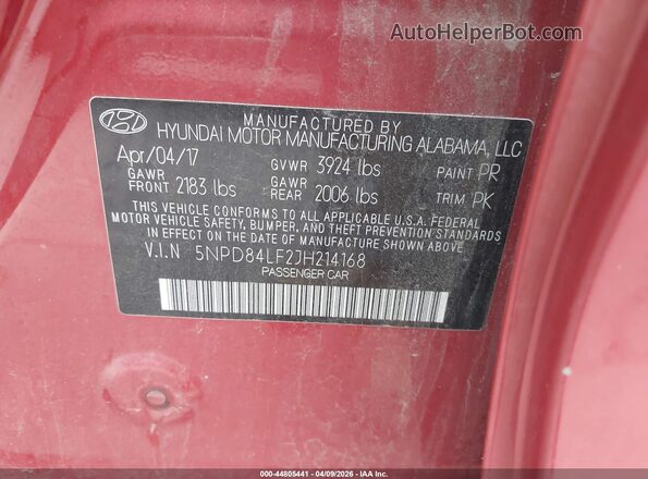 5NPD84LF2JH214168 2018 HYUNDAI ELANTRA Красный Вид подкапотного пространства