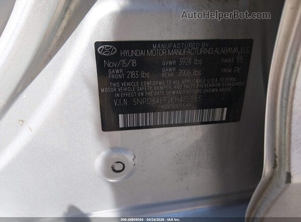 5NPD84LF2KH435853 2019 HYUNDAI ELANTRA Серебряный Вид подкапотного пространства