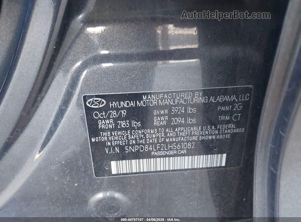 5NPD84LF2LH561082 2020 HYUNDAI ELANTRA Gray Widok komory silnika