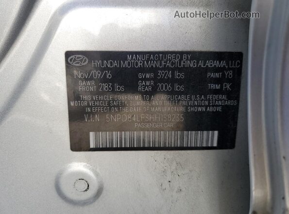 5NPD84LF3HH158235 2017 HYUNDAI ELANTRA Серебряный Вид подкапотного пространства