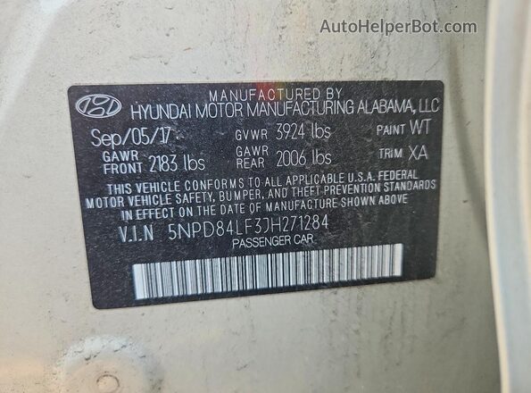 5NPD84LF3JH271284 2018 HYUNDAI ELANTRA Cream Widok naklejki z numerem VIN
