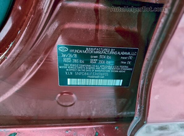 5NPD84LF3JH316935 2018 HYUNDAI ELANTRA Red ძრავის განყოფილების ხედი