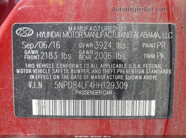 5NPD84LF4HH129309 2017 HYUNDAI ELANTRA Красный Вид подкапотного пространства