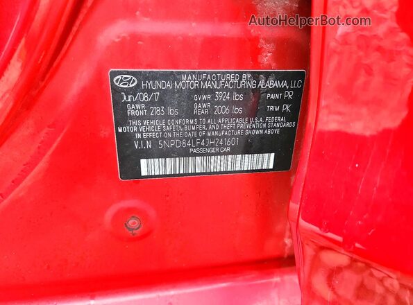 5NPD84LF4JH241601 2018 HYUNDAI ELANTRA Красный Вид подкапотного пространства