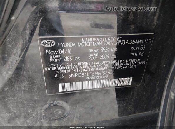 5NPD84LF5HH156681 2017 HYUNDAI ELANTRA Черный Вид подкапотного пространства