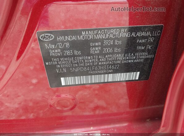 5NPD84LF6JH334622 2018 HYUNDAI ELANTRA Красный Вид подкапотного пространства