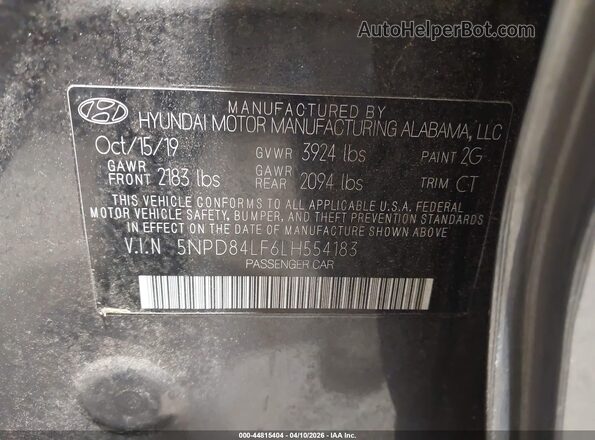 5NPD84LF6LH554183 2020 HYUNDAI ELANTRA Black Widok komory silnika