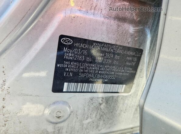 5NPD84LF8HH069552 2017 HYUNDAI ELANTRA Silver Vista del compartimento del motor