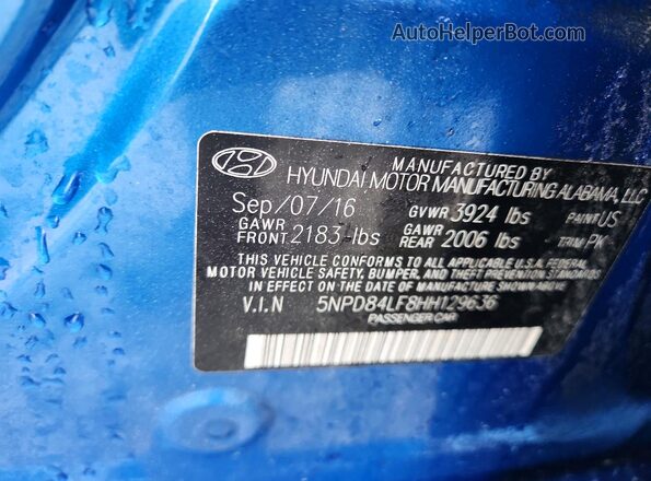 5NPD84LF8HH129636 2017 HYUNDAI ELANTRA Blue Vista del compartimento del motor