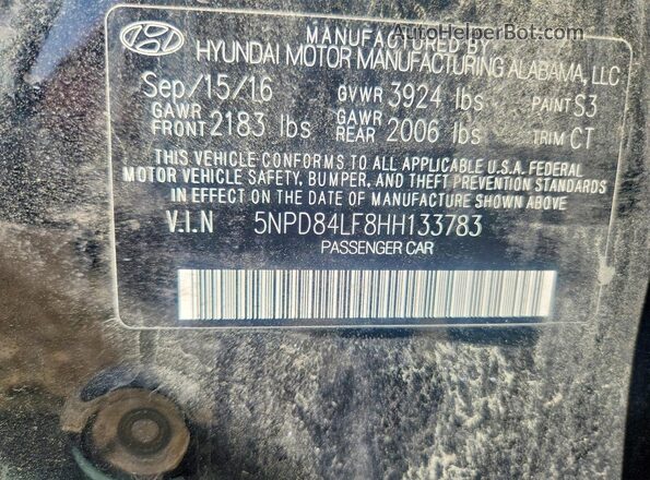 5NPD84LF8HH133783 2017 HYUNDAI ELANTRA Black Շարժիչի բաժամունքի տեսք