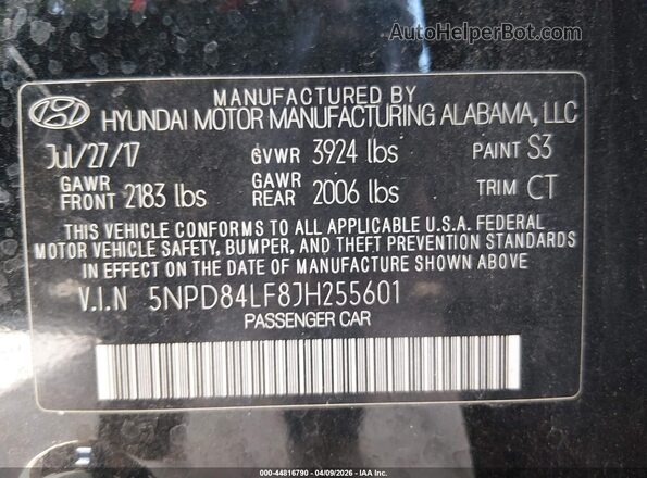 5NPD84LF8JH255601 2018 HYUNDAI ELANTRA Black Widok komory silnika