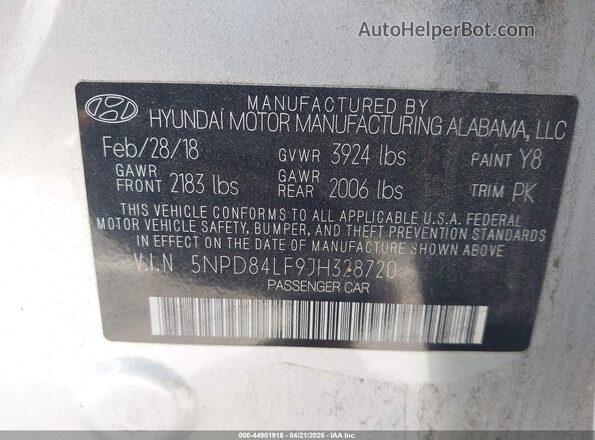 5NPD84LF9JH328720 2018 HYUNDAI ELANTRA Silver Widok komory silnika
