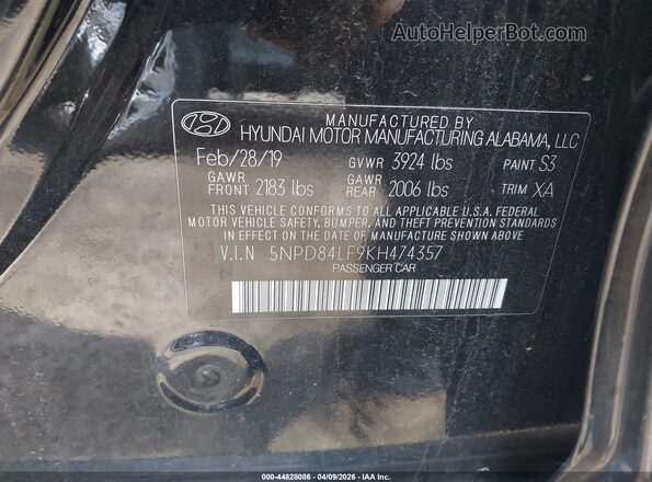5NPD84LF9KH474357 2019 HYUNDAI ELANTRA Black Вид підкапотного простору