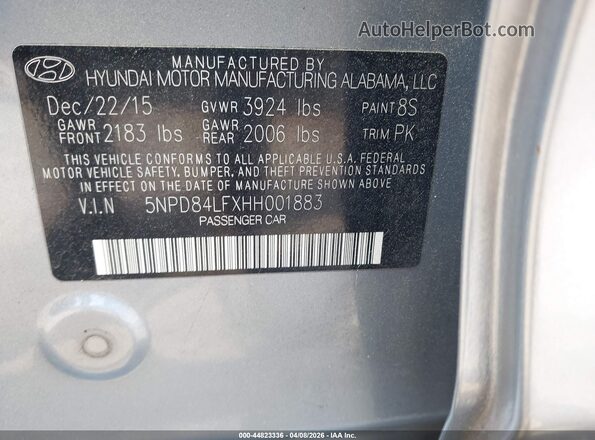 5NPD84LFXHH001883 2017 HYUNDAI ELANTRA Серебряный Вид подкапотного пространства