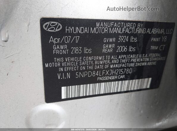 5NPD84LFXJH215780 2018 HYUNDAI ELANTRA Silver Widok komory silnika
