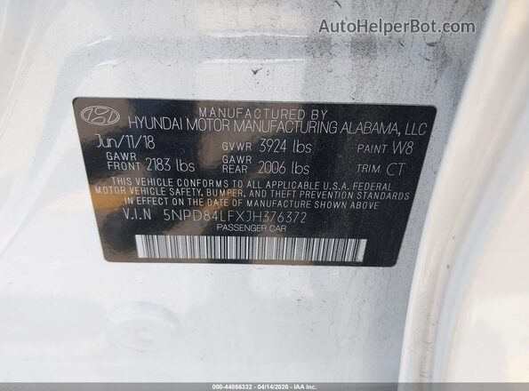 5NPD84LFXJH376372 2018 HYUNDAI ELANTRA Белый Вид подкапотного пространства