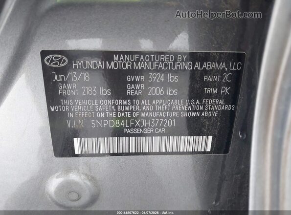5NPD84LFXJH377201 2018 HYUNDAI ELANTRA Gray Widok komory silnika