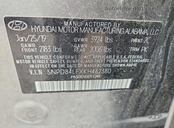 5NPD84LFXKH462380 2019 HYUNDAI ELANTRA Gray Engine compartment view