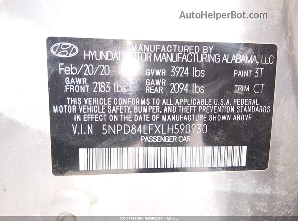 5NPD84LFXLH590930 2020 HYUNDAI ELANTRA Silver Engine compartment view
