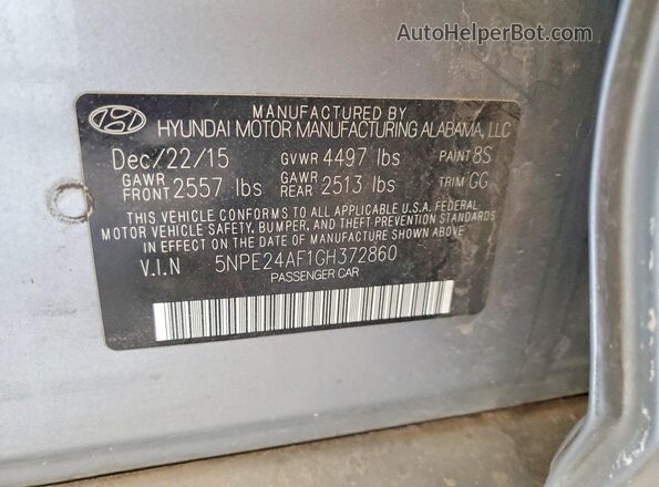 5NPE24AF1GH372860 2016 HYUNDAI SONATA Серый Вид наклейки с VIN-кодом