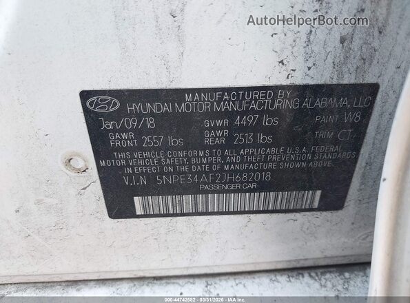 5NPE34AF2JH682018 2018 HYUNDAI SONATA White Widok komory silnika
