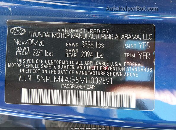 5NPLM4AG8MH009591 2021 HYUNDAI ELANTRA Синий Вид подкапотного пространства