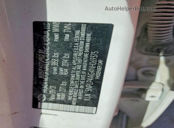 5NPLP4AG4NH069375 2022 HYUNDAI ELANTRA White Вид підкапотного простору