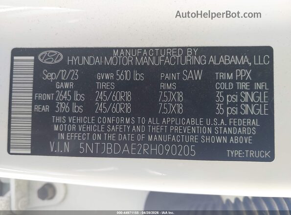 5NTJBDAE2RH090205 2024 HYUNDAI SANTA CRUZ White Вид підкапотного простору
