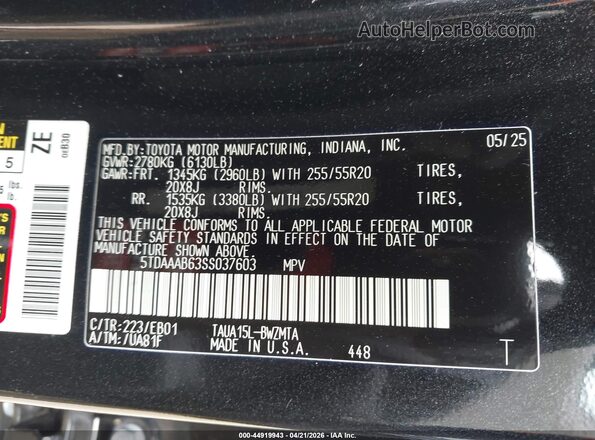 5TDAAAB63SS037603 2025 LEXUS TX 350 Black Widok komory silnika