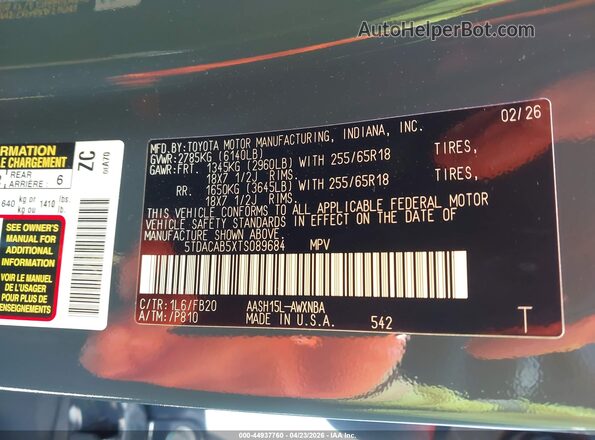 5TDACAB5XTS089684 2026 TOYOTA LE Gray Vista del compartimento del motor