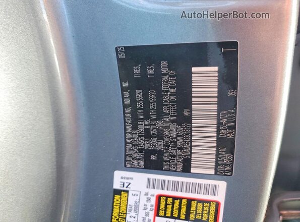 5TDADAB54SS018122 2025 TOYOTA HIGHLANDER HYBRID Gray Vista de la etiqueta del VIN