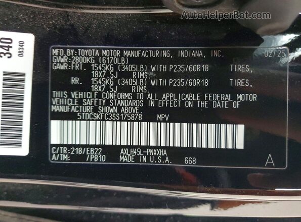 5TDCSKFC3SS175878 2025 TOYOTA SIENNA Черный Вид наклейки с VIN-кодом