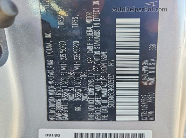 5TDDRKEC2MS005127 2021 TOYOTA SIENNA Silver Vista de la etiqueta del VIN