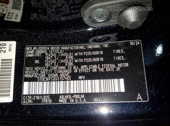 5TDESKFC8SS157465 2025 TOYOTA SIENNA Черный Вид наклейки с VIN-кодом