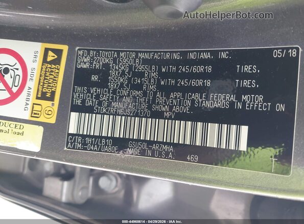 5TDKZRFH6JS271370 2018 TOYOTA LE Серый Вид подкапотного пространства
