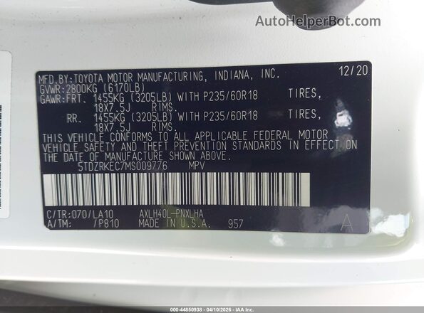 5TDZRKEC7MS009776 2021 TOYOTA LIMITED White Widok komory silnika